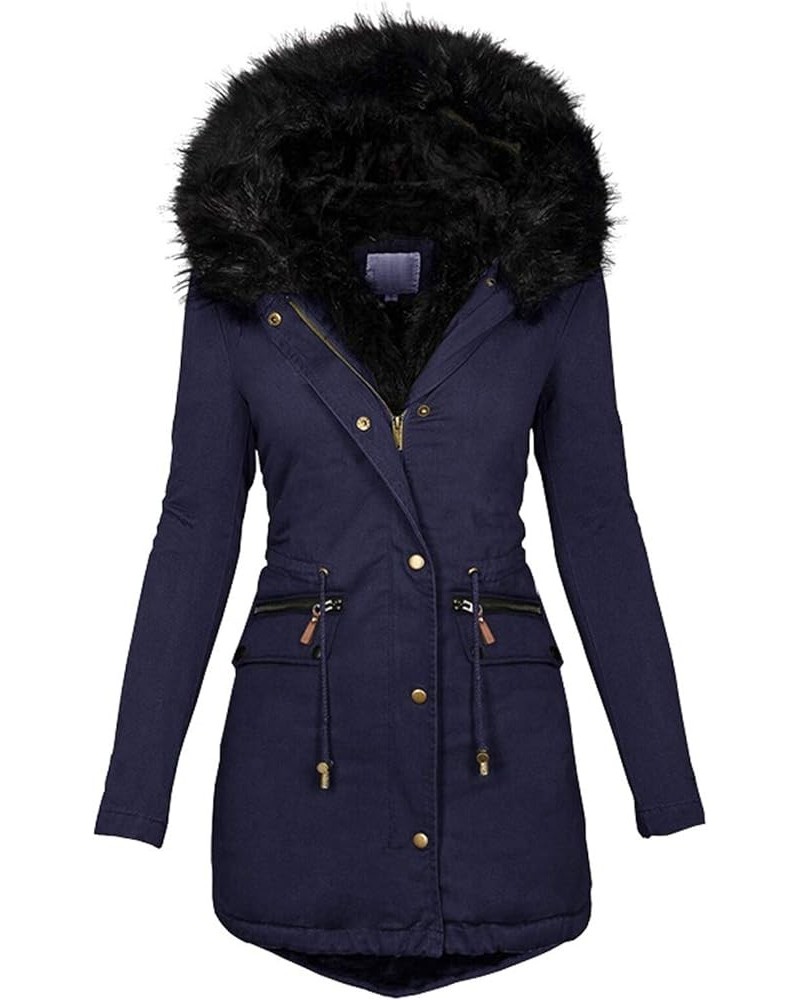 Winter Coats for Women Plus Size Parkas Outwear with Hooded Collar Padded Zip Up Jackets Thick Warm Puffer Down F-navy $18.86...