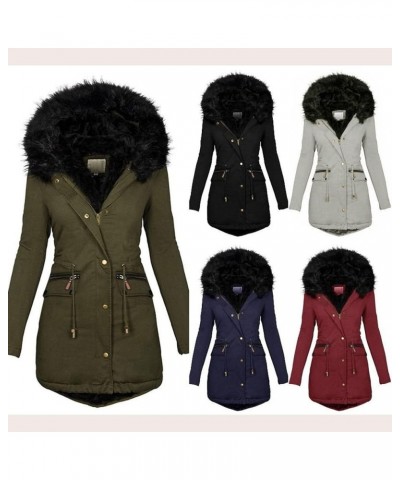 Winter Coats for Women Plus Size Parkas Outwear with Hooded Collar Padded Zip Up Jackets Thick Warm Puffer Down F-navy $18.86...