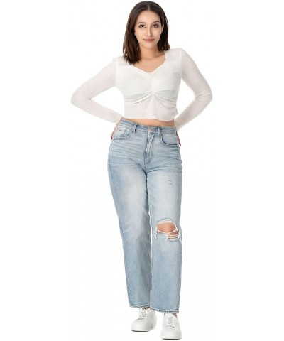 Women's Jeans Stretch Slim Fit High Rise Jeans for Women Tapered Jeans Destroyed Denim Pants 220-light Denim Blue $21.60 Jeans