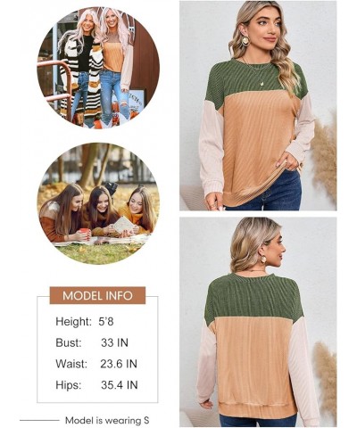 Womens Fashion 2024 Color Block Long Sleeve Crewneck Knitted Casual Loose Pullover Shirts Tops Green $14.69 Tops