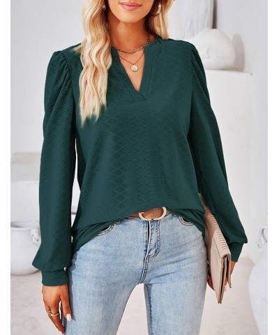 Womens Tops Dressy Casual Puff Long Sleeve V Neck Work Shirt Eyelet Loose Tunic Blouse Dark Green $18.70 Blouses