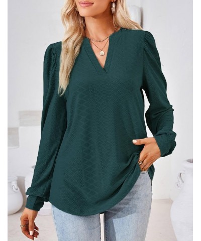 Womens Tops Dressy Casual Puff Long Sleeve V Neck Work Shirt Eyelet Loose Tunic Blouse Dark Green $18.70 Blouses