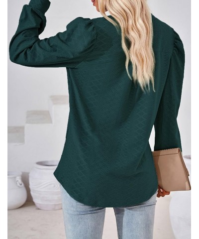 Womens Tops Dressy Casual Puff Long Sleeve V Neck Work Shirt Eyelet Loose Tunic Blouse Dark Green $18.70 Blouses