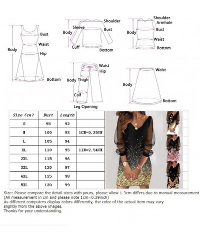 Sequin Sheer Mesh Ladies Dress V Neck Plus Size Women's Long Sleeve Bodycon Mock Mini Dresses (Color : H, Size : L/Large) 5XL...