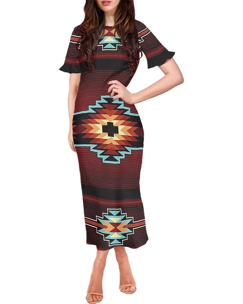 Bling Bling Butterfly Women’s Short Ruffle Sleeve A Line Sexy Midi Dress Summer Beach Dresses Southwest Navajo $13.53 Dresses