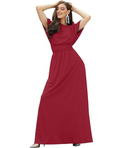 Womens Split Sleeves Smocked Elegant Cocktail Long Maxi Dress Red $19.79 Dresses