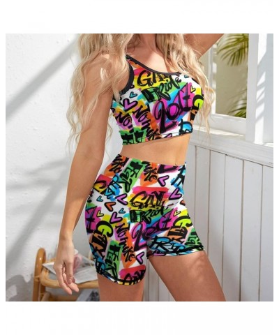 Women's Workout 2 Piece Outfits Rainbow Gay Pride High Waist Running Shorts Seamless Gym Yoga Sports Bra Gay Pride Rainbow Co...