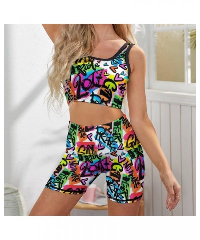 Women's Workout 2 Piece Outfits Rainbow Gay Pride High Waist Running Shorts Seamless Gym Yoga Sports Bra Gay Pride Rainbow Co...