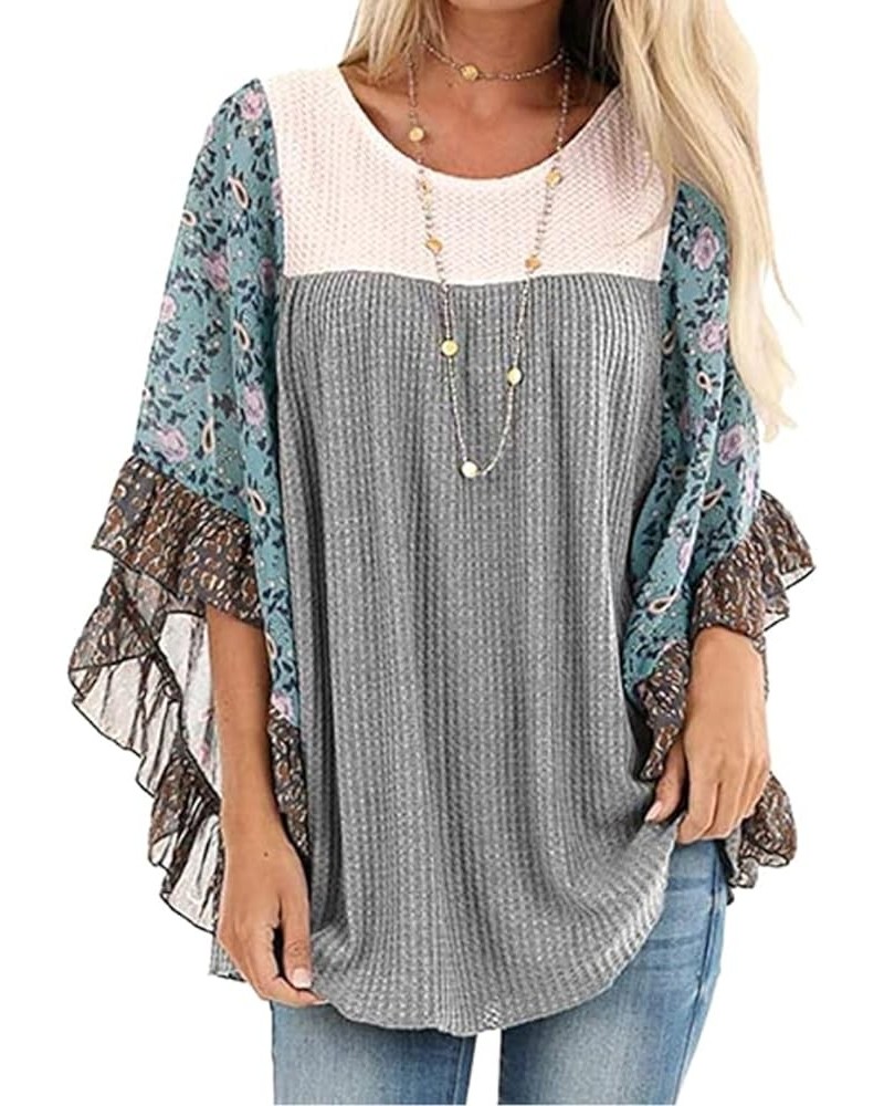 Womens Floral Printed 3 4 Sleeve Shirt Batwing Loose Tops Blouses Pullover Multicolor $15.64 Blouses