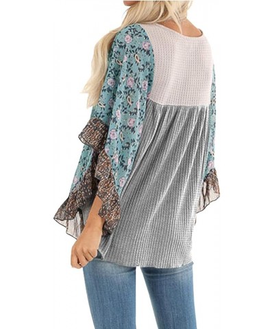 Womens Floral Printed 3 4 Sleeve Shirt Batwing Loose Tops Blouses Pullover Multicolor $15.64 Blouses