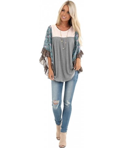 Womens Floral Printed 3 4 Sleeve Shirt Batwing Loose Tops Blouses Pullover Multicolor $15.64 Blouses