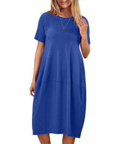 Women's Summer Midi Dress Casual Loose Crewneck Short Sleeve T Shirt Sundress with Pockets Royal Blue $14.70 Dresses