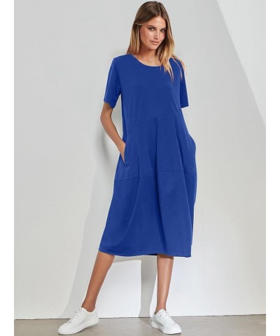 Women's Summer Midi Dress Casual Loose Crewneck Short Sleeve T Shirt Sundress with Pockets Royal Blue $14.70 Dresses