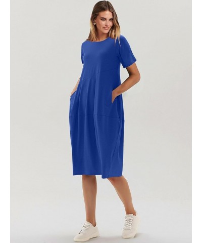 Women's Summer Midi Dress Casual Loose Crewneck Short Sleeve T Shirt Sundress with Pockets Royal Blue $14.70 Dresses