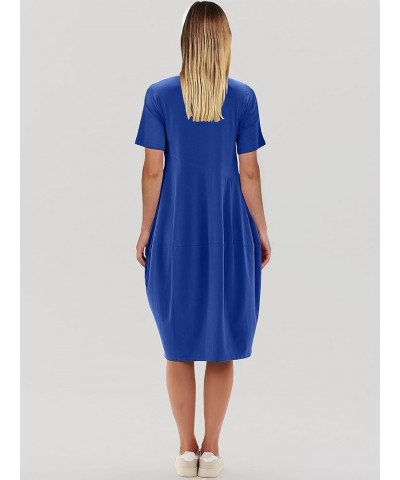 Women's Summer Midi Dress Casual Loose Crewneck Short Sleeve T Shirt Sundress with Pockets Royal Blue $14.70 Dresses