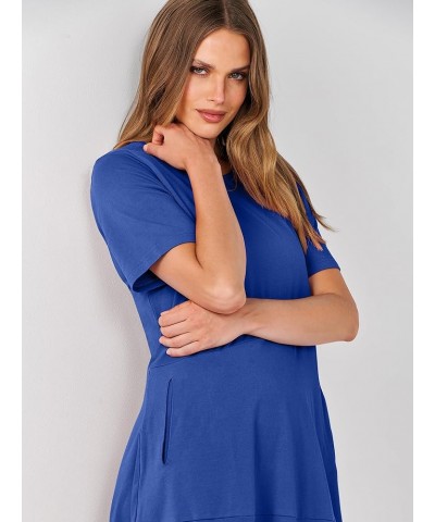 Women's Summer Midi Dress Casual Loose Crewneck Short Sleeve T Shirt Sundress with Pockets Royal Blue $14.70 Dresses