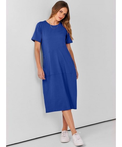 Women's Summer Midi Dress Casual Loose Crewneck Short Sleeve T Shirt Sundress with Pockets Royal Blue $14.70 Dresses