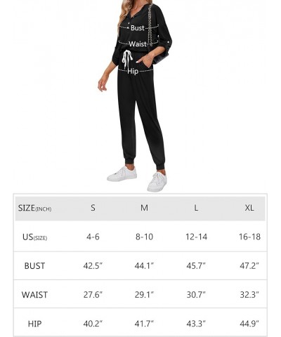 Women's 3/4 Roll Tab Sleeves Henley Jumpsuit, Elastic Waistband and Cuffs & Adjustable Drawstrings for Casual Wear Black $15....