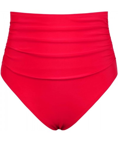 Women's High Waisted Bikini Bottom Retro High Cut Bathing Suit Bottom Ruched Tummy Control Swim Shorts Red $13.50 Swimsuits