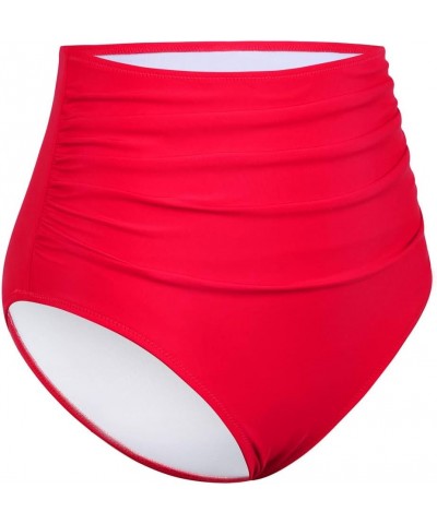 Women's High Waisted Bikini Bottom Retro High Cut Bathing Suit Bottom Ruched Tummy Control Swim Shorts Red $13.50 Swimsuits