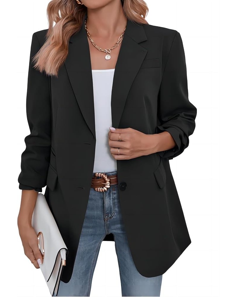 Women's Blazers Casual Long Sleeve Notch Lapel Open Front Button Cuffs Work Office Blazer Jackets with Pockets Black $28.07 B...