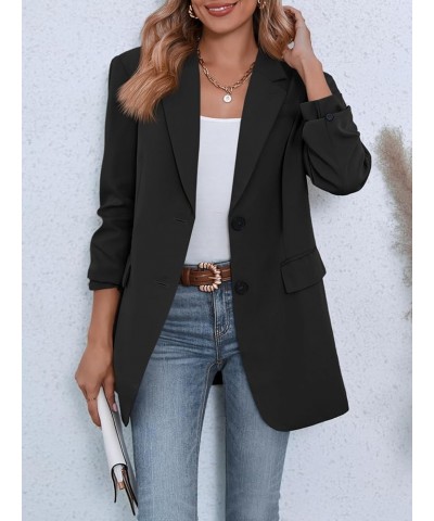 Women's Blazers Casual Long Sleeve Notch Lapel Open Front Button Cuffs Work Office Blazer Jackets with Pockets Black $28.07 B...