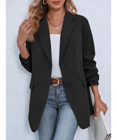 Women's Blazers Casual Long Sleeve Notch Lapel Open Front Button Cuffs Work Office Blazer Jackets with Pockets Black $28.07 B...