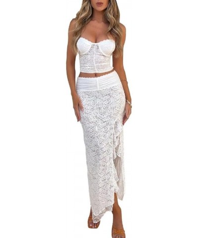 Women Sexy Two Piece Long Skirt Set Slim Fit Crop Tube Top and Split Maxi Skirt Summer Outfits Y2k Clubwear 00- White $8.11 S...