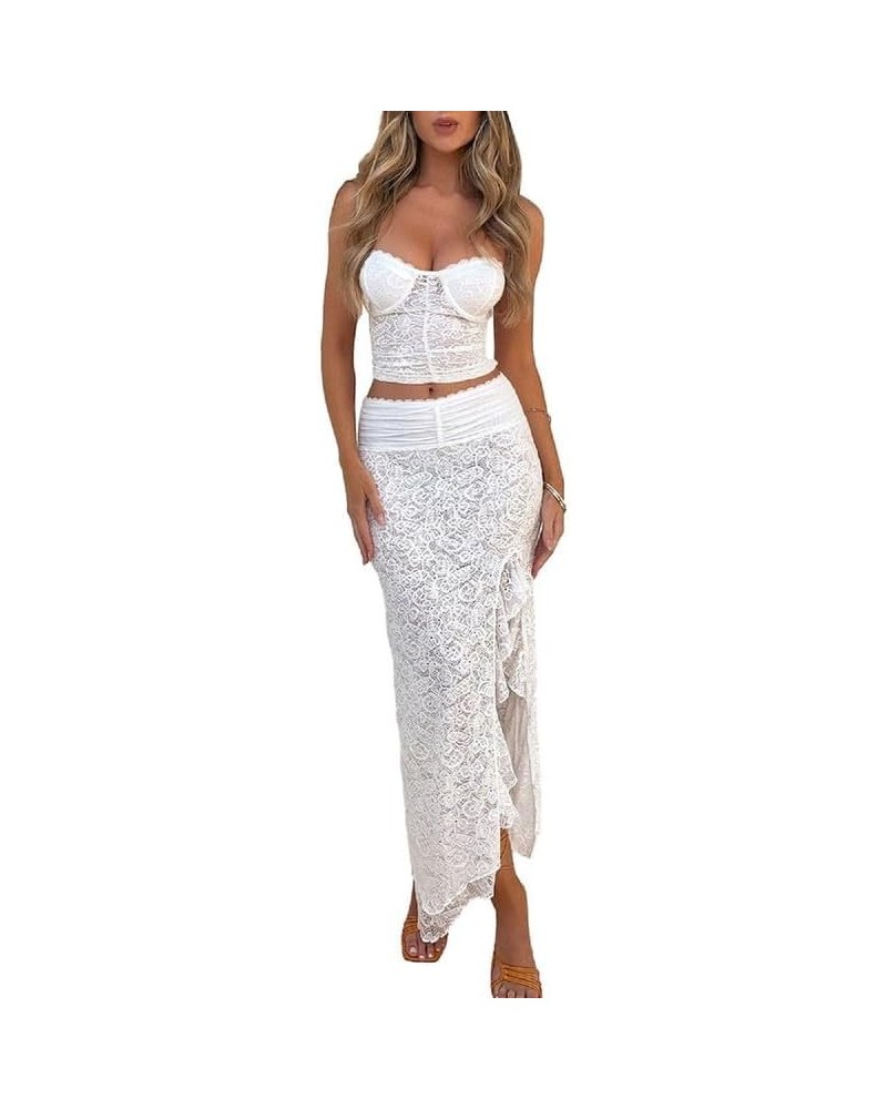 Women Sexy Two Piece Long Skirt Set Slim Fit Crop Tube Top and Split Maxi Skirt Summer Outfits Y2k Clubwear 00- White $8.11 S...