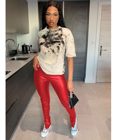 Faux PU Leather Side Split High Wasit Bodycon Fashion Pants Cool Style Firered $19.94 Leggings