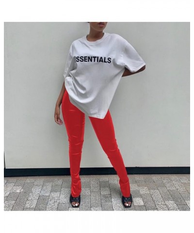 Faux PU Leather Side Split High Wasit Bodycon Fashion Pants Cool Style Firered $19.94 Leggings