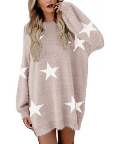 Women's Furry Pullover Sweater Dress Loose Oversized Long Knitted Tops White Pink $20.71 Sweaters