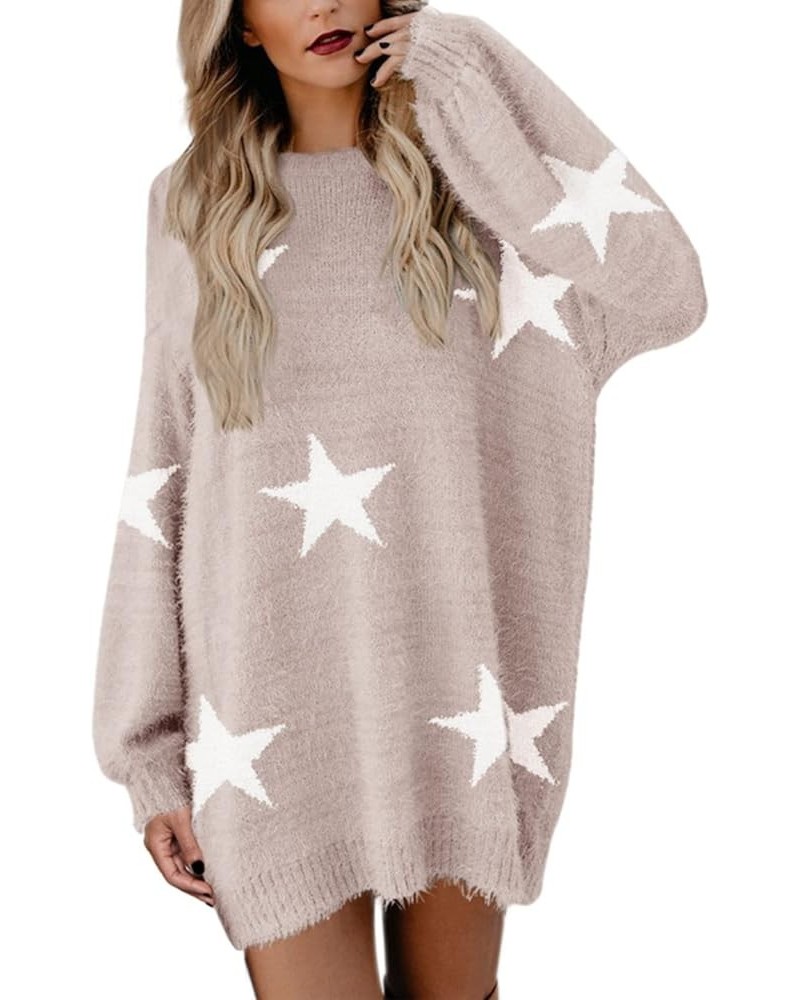 Women's Furry Pullover Sweater Dress Loose Oversized Long Knitted Tops White Pink $20.71 Sweaters