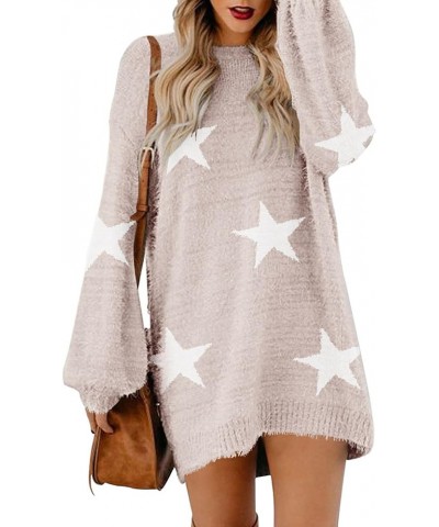 Women's Furry Pullover Sweater Dress Loose Oversized Long Knitted Tops White Pink $20.71 Sweaters