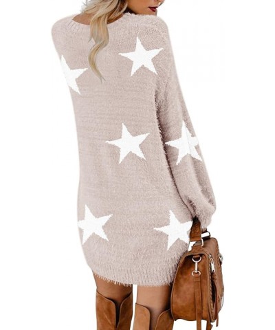 Women's Furry Pullover Sweater Dress Loose Oversized Long Knitted Tops White Pink $20.71 Sweaters