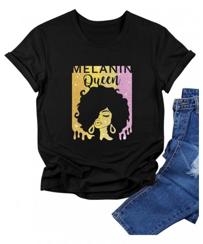 Black Girl Magic T-Shirt Graphic Tee Afro Word Art Natural Hair Sequins Casual Tops Blacka $11.39 T-Shirts