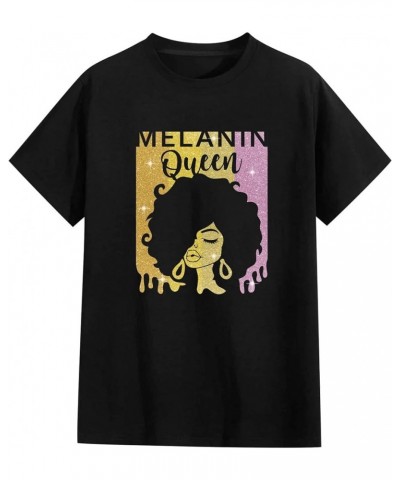 Black Girl Magic T-Shirt Graphic Tee Afro Word Art Natural Hair Sequins Casual Tops Blacka $11.39 T-Shirts