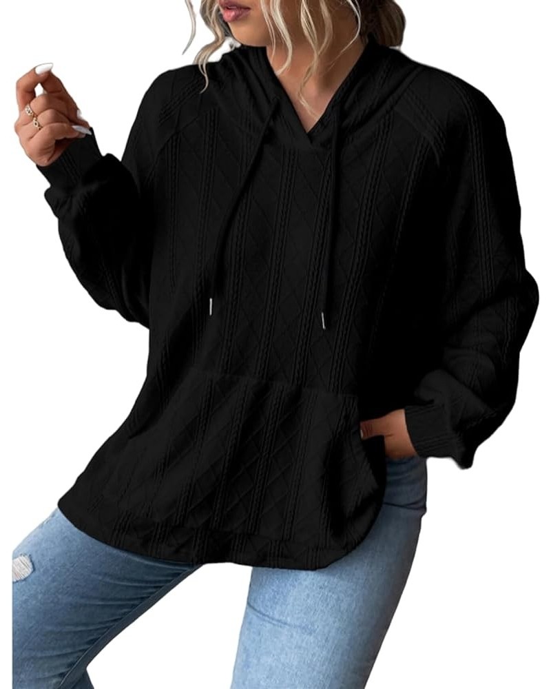 Womens Knit Solid Color Casual Hoodies Tops Lightweight Long Sleeve Drawstring Loose Sweatshirts With Pocket A-black $12.90 H...