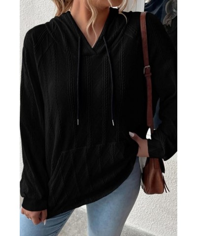 Womens Knit Solid Color Casual Hoodies Tops Lightweight Long Sleeve Drawstring Loose Sweatshirts With Pocket A-black $12.90 H...