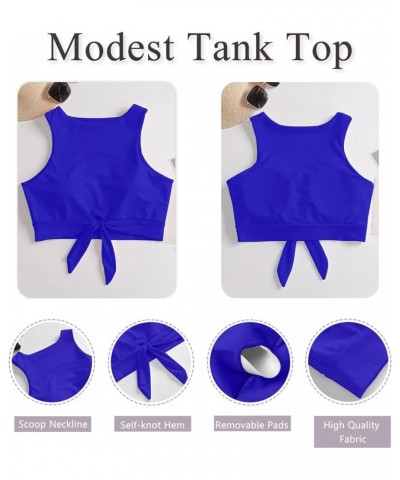 Women's Cut Out Tie Knot Front Scoop High Neck Tank Crop Top Bikini Swimsuit Top Only Royal Blue $14.57 Swimsuits