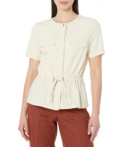 Women's Missy Soft Everyday Sinched Waist Short Sleeve Shirt Wheat $9.17 Blouses