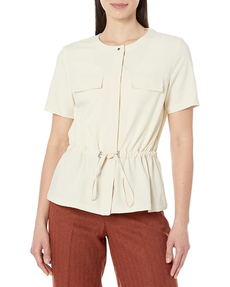 Women's Missy Soft Everyday Sinched Waist Short Sleeve Shirt Wheat $9.17 Blouses