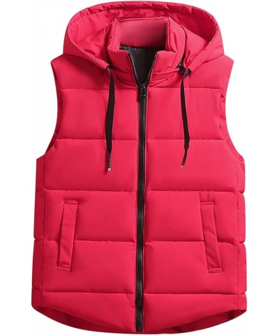 Women's Warm Vest Outerwear Thick Padded Sleeveless Casual Vest With Detachable Hood Outdoor Vests for Women Red $15.07 Vests