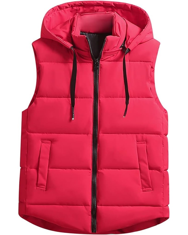 Women's Warm Vest Outerwear Thick Padded Sleeveless Casual Vest With Detachable Hood Outdoor Vests for Women Red $15.07 Vests