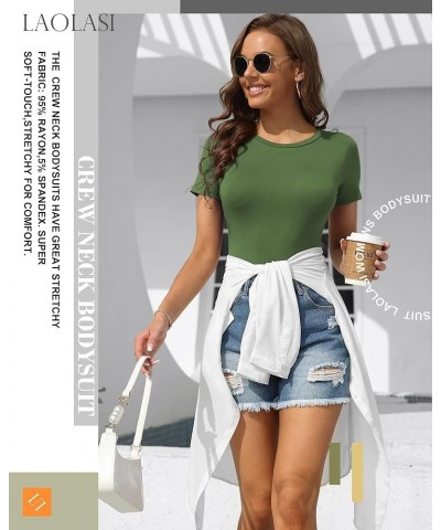 Women's Crew Neck Round Neck Short Sleeves Slim Fit Casual Basic Extender Bodysuit Daily Jumpsuit T Shirts Army Green $12.99 ...