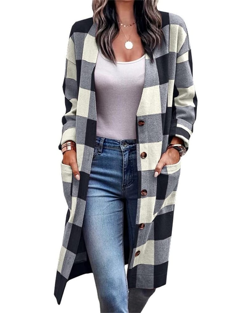 Womens Long Flannel Jacket Long Sleeve Plaid Shacket Casual Lapel Trendy Long Coat Fall Cozy Tartan Long Shirts C-black $10.3...