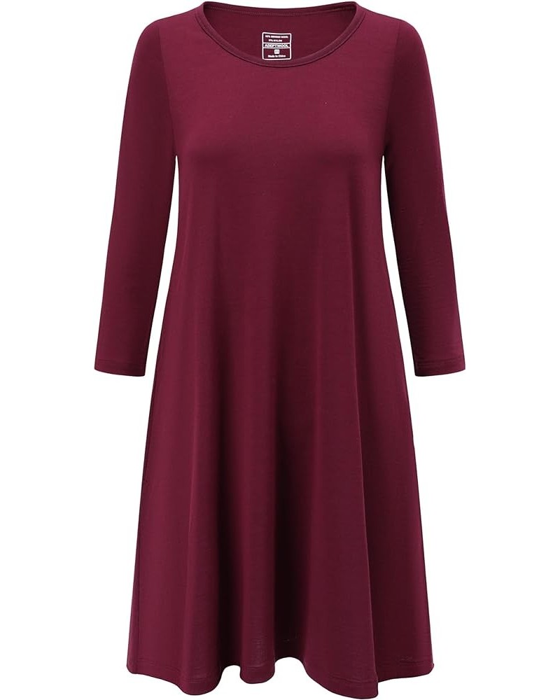 Womens Merino Wool Swing Dress Sleeve Flare with Pockets Plum-half Sleeve $36.40 Dresses