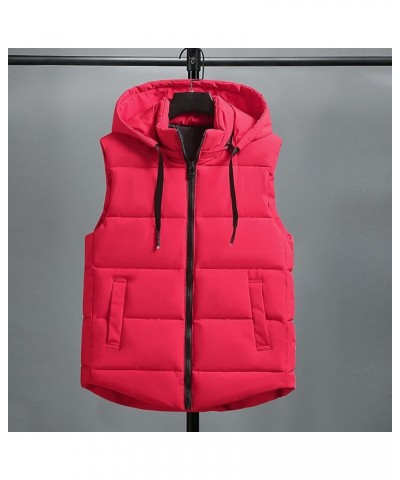 Women's Warm Vest Outerwear Thick Padded Sleeveless Casual Vest With Detachable Hood Outdoor Vests for Women Red $15.07 Vests