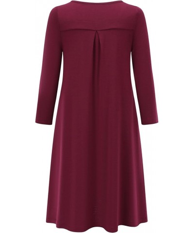 Womens Merino Wool Swing Dress Sleeve Flare with Pockets Plum-half Sleeve $36.40 Dresses