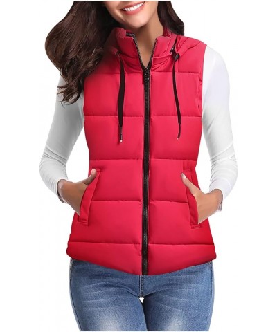 Women's Warm Vest Outerwear Thick Padded Sleeveless Casual Vest With Detachable Hood Outdoor Vests for Women Red $15.07 Vests